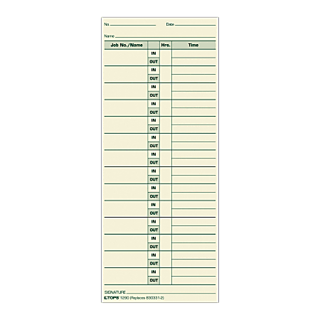 TOPS® Job Cards Time Cards, 8.5" x 3.5", Green Ink/Manila Paper, Box Of 500