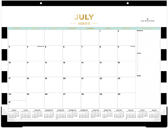 Day Designer Monthly Academic Desk Pad Calendar, 22" x 17", Rugby Stripe Black, July 2022 to June 2023, 138443