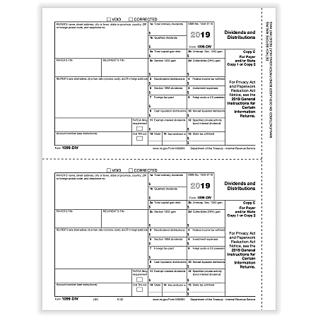 ComplyRight 1099-DIV Tax Forms, Copy C, 1-Part, 8-1/2" x 11", Pack Of 50 Forms