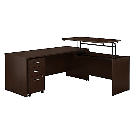 Bush Business Furniture Series C Components 72"W 3 Position Sit to Stand L Shaped Desk with Mobile File Cabinet, Mocha Cherry, Standard Delivery