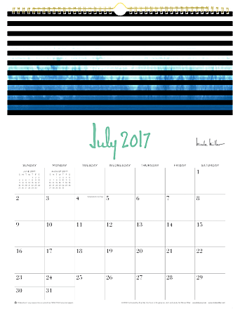 Blue Sky™ Nicole Miller Monthly Academic Wall Calendar, 9" x 12", 50% Recycled, Tie-Dye Stripe, July 2017 to June 2018
