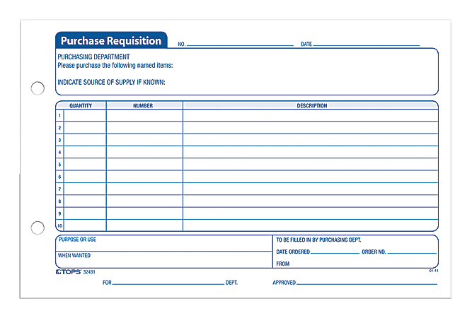 Office Depot® Brand Purchase Requisition Forms, 5 1/2" x 8 1/2", Pack Of 100