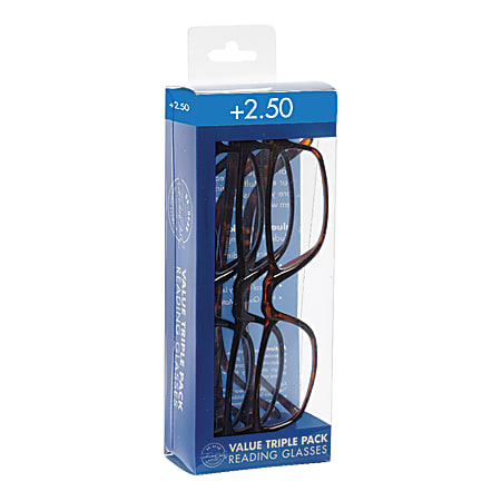 Dr. Dean Edell Plastic Reading Glasses, +2.50, Pack Of 3