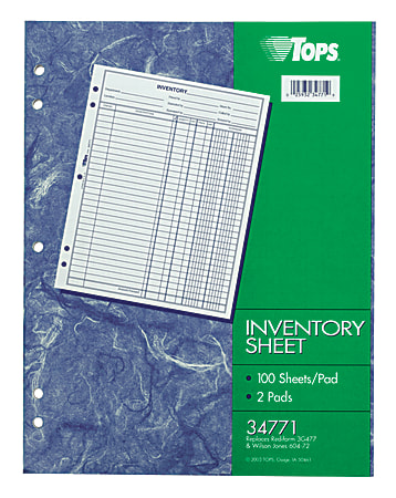 TOPS® Inventory Sheets, 11" x 8 1/2", Pack Of 2 Pads