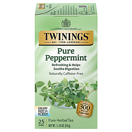 Twinings Caffeine-Free Pure Peppermint Herbal Tea, 2 Oz, Carton Of 25