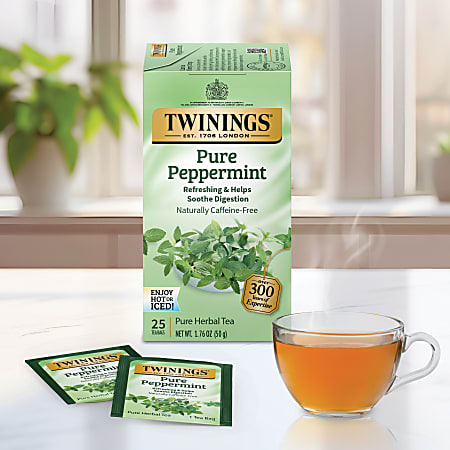 Twinings Pure Peppermint Herbal Tea Bags 25Box - Office Depot