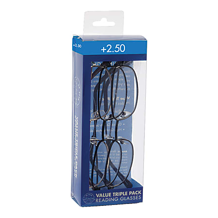 Dr. Dean Edell Plastic Reading Glasses, Metal, +2.00, Pack Of 3