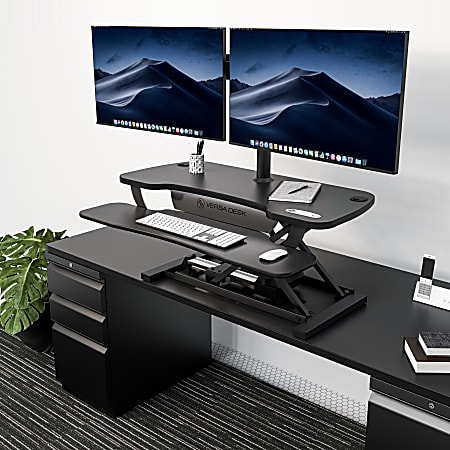 VersaDesk Elite Sit-to-Stand Electric Height-Adjustable Desk Riser, 25"H x 36"W x 24"D, Black