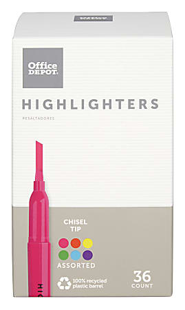 Office Depot® Brand Pen-Style Highlighters, Chisel Tip, 100% Recycled, Assorted Colors, Pack Of 36