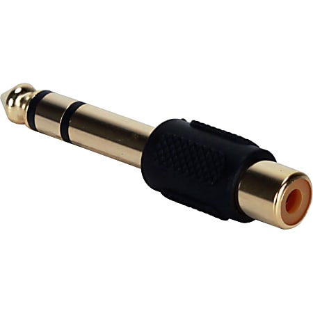 QVS RCA Female to 1/4 Male Audio Stereo Adaptor - 1 Pack - 1 x RCA Stereo Audio Female - 1 x 6.35mm Stereo Audio Male - Black