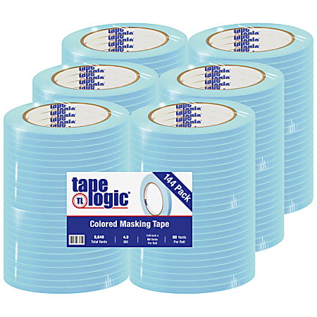 Tape Logic® Color Masking Tape, 3" Core, 0.25" x 180', Light Blue, Case Of 144