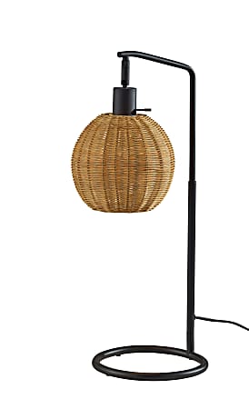 Adesso Maeve Table Lamp, Black/Brown Rattan Shade
