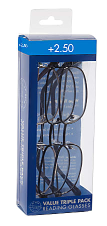 Dr. Dean Edell Plastic Reading Glasses, Metal, +2.50, Pack Of 3