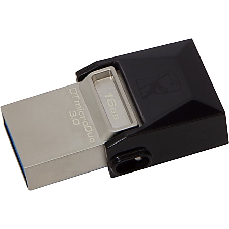 Kingston 16GB DataTraveler microDuo USB 3.0 On-The-Go Flash Drive - 16 GB - USB 3.0, Micro USB - 70 MB/s Read Speed - 10 MB/s Write Speed - Gray - 5 Year Warranty