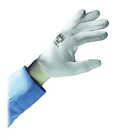 HyFlex Precision 11-600 Gloves with Liner - 10 Size Number - X-Large Size - Polyurethane, Nylon - White - For Packaging, Inspection - 2 / Pair