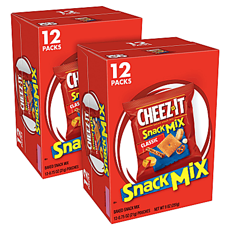 Cheez-It Crackers Snack Mix Tray, 0.75 Oz, 12 Pouches Per Box, Pack Of 2 Boxes