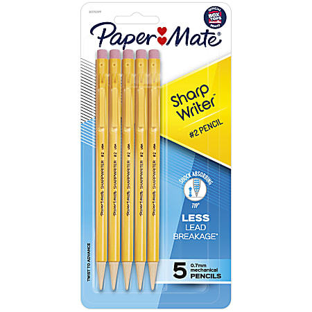 Paper Mate® SharpWriter® Mechanical Pencils, 0.7 mm, Yellow Barrel, Pack Of 5 Pencils