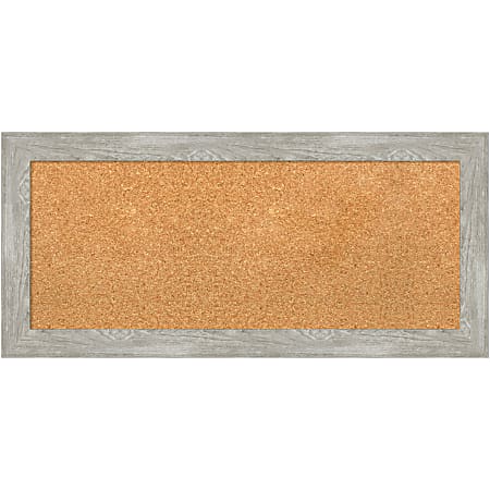 Amanti Art Rectangular Non-Magnetic Cork Bulletin Board, Natural, 34” x 16”, Dove Graywash Narrow Plastic Frame