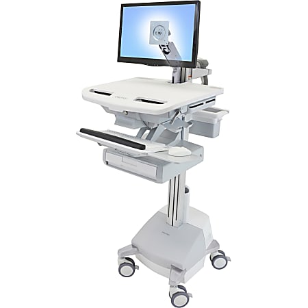 Ergotron StyleView Cart with LCD Arm, SLA Powered, 1 Drawer - 1 Drawer - 37 lb Capacity - 4 Casters - Aluminum, Plastic, Zinc Plated Steel - White, Gray, Polished Aluminum
