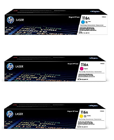 HP 116A 3-Color Cyan/Magenta/Yellow Toner Cartridges, Pack Of 3 Cartridges, HP116ACMY-OD