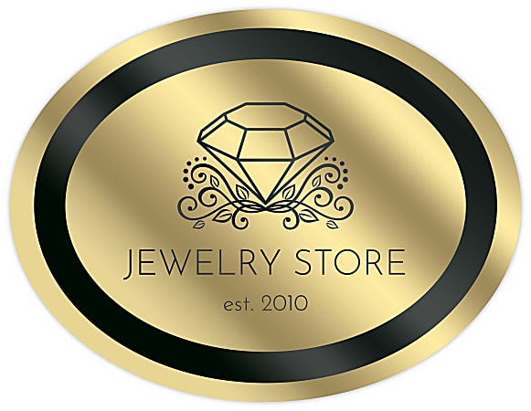 Custom 1-Color Foil-Stamped Labels And Stickers, 2-7/8" x 3-3/4" Oval, Box Of 500 Labels