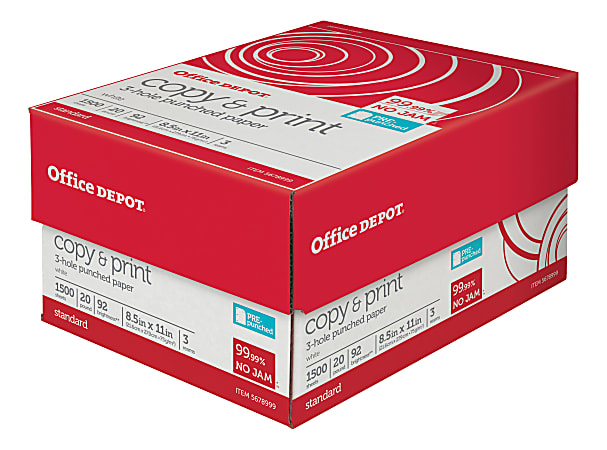Office Depot Brand 3 Hole Punched Multi Use Printer Copier Paper Letter  Size 8 12 x 11 Ream Of 500 Sheets 92 U.S. Brightness 20 Lb White - Office  Depot