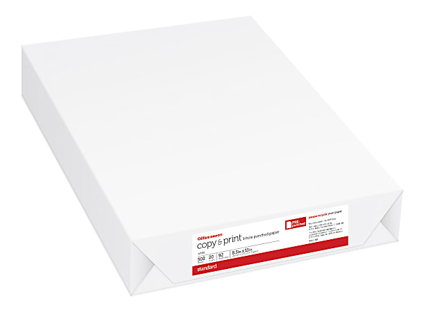  STP122457  Staples FSC-Certified 3-Hole Punched Copy Paper - 20  lb. - 8.5 x 11 - White - 5000 Sheets