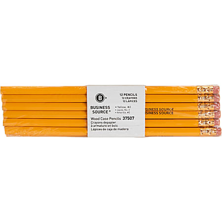 Business Source Woodcase Pencils, #2 Lead, Yellow Barrel, Pack of 12