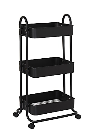 Realspace® Mobile 3-Tier Storage Cart, 35-5/8"H x 17-15/16"W x 14-5/16"D, Black