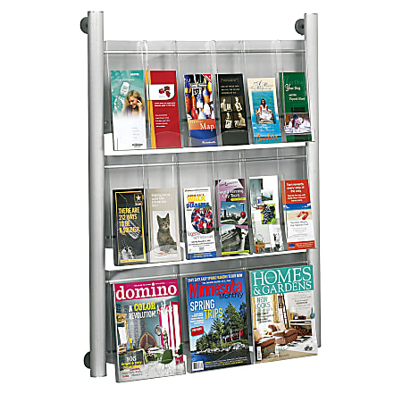Safco® Luxe Magazine Rack, 41"H x 31 3/4"W x 5"D, Silver