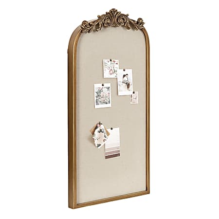 Kate and Laurel Arendahl Non-Magnetic Arch Framed Pinboard, 13&rdquo; x 25&rdquo;, Beige, Gold Metal Frame