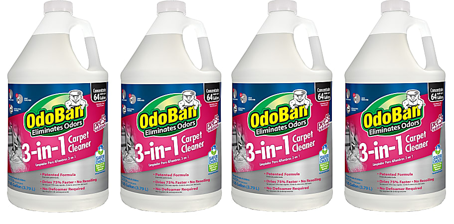 OdoBan 3-In-1 Carpet Cleaner, 1 Gallon, Pack Of 4 Jugs