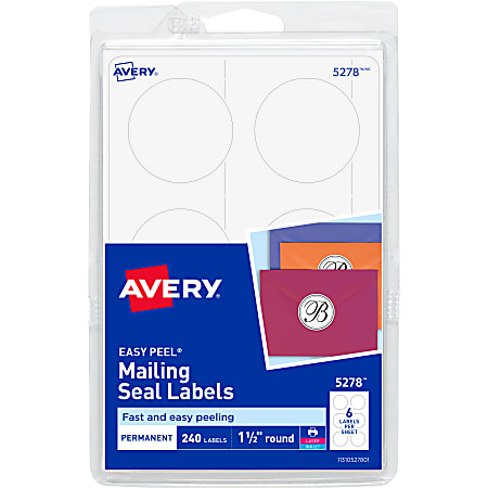 Avery® Permanent Mailing Seals, 5278, Round, 1-1/2" Diameter, Pack Of 240