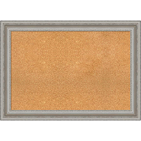 Amanti Art Non-Magnetic Cork Bulletin Board, 42" x 30", Natural, Parlor Silver Plastic Frame