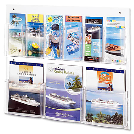 Safco Nine Compartment Magazine/Pamphlet Display - 9 Compartment(s) - Compartment Size 7" x 2" x 9.12" - 23.5" Height x 28" Width x 3" Depth - Break Resistant - Clear - Polycarbonate, Polyethylene - 1 Each