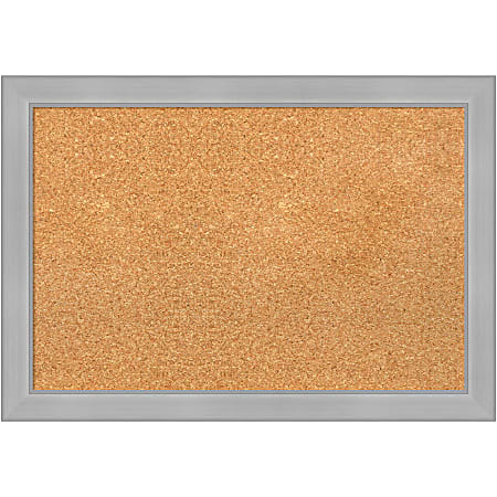 Amanti Art Cork Bulletin Board, 27" x 19", Natural, Vista Brushed Nickel Polystyrene Frame