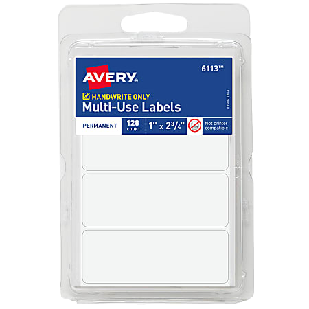 Avery® Multi-Use Permanent Labels, 6113, 1" x 2-3/4"