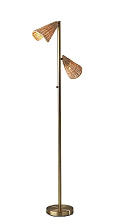 Adesso® Cove 2-Light Tree Floor Lamp, 62-3/4"H, Natural Rattan/Antique Brass