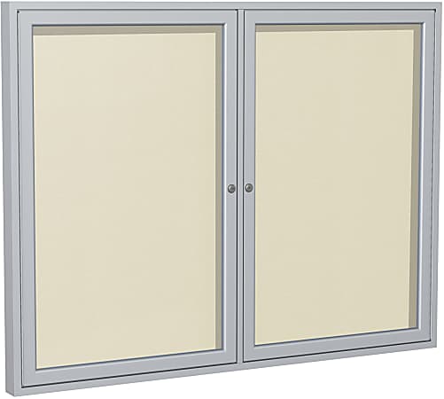 Ghent 2-Door Satin Aluminum Frame Enclosed Vinyl Bulletin Board, 36" x 48", Ivory