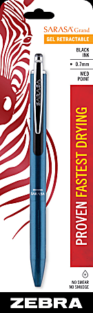 Zebra® Pen SARASA® Grand Retractable Gel Pen, Medium Point, 0.7 mm, Assorted Barrel Colors, Black Ink