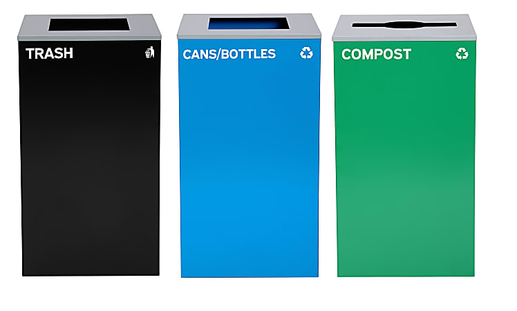 Alpine Industries Stainless-Steel Open Top Compost, Cans/Bottles And Trash Can Set, 30”H x 16-15/16”W x 16-15/16”D, Black/Blue/Green - ALP4450BLKKIT25
