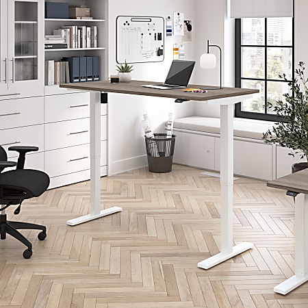 Bush Business Furniture Move 40 Series 60"W x 30"D Electric Height Adjustable Standing Desk, Modern Hickory/White Powder Coat, Standard Delivery