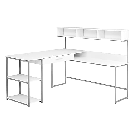 Monarch Specialties 59"W Corner Desk Workstation, White/Silver