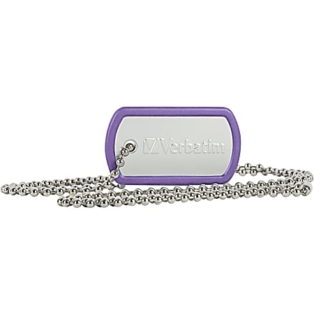 Verbatim 8GB Dog Tag USB Flash Drive - Violet - 8 GB - Violet - 1 Pack - Water Resistant, Dust Proof, Rugged Design