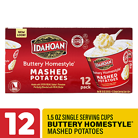 Idahoan Buttery Instant Homestyle Mashed Potatoes Single Serve Cups 1.5 Oz Pack Of 12 Cups Office Depot