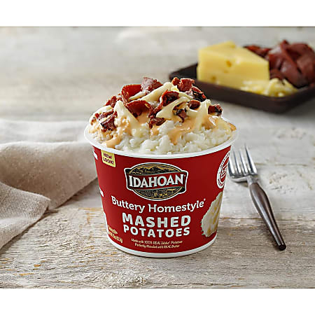 Idahoan Buttery Instant Homestyle Mashed Potatoes Single Serve Cups 1.5 Oz Pack Of 12 Cups Office Depot