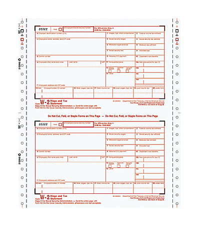 Harland Clarke Custom Tax Forms, W-2 Continuous Forms, 1-Wide, 8-Part, 9 1/2" x 11", Pack Of 25