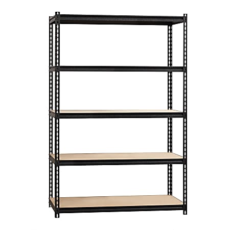 Lorell Iron Horse 2300 lb Capacity Riveted Shelving - 5 Shelf(ves) - 72" Height x 48" Width x 18" Depth - 30% Recycled - Black - Steel, Particleboard - 1 Each