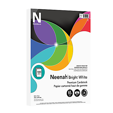 Neenah® Multi-Purpose Card Stock, Bright White, Letter (8.5" x 11"), 65 Lb, Pack Of 100