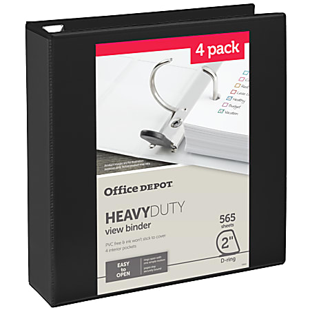 4-Pack Office Depot Heavy-Duty D-Ring View Binders White 2" Rings